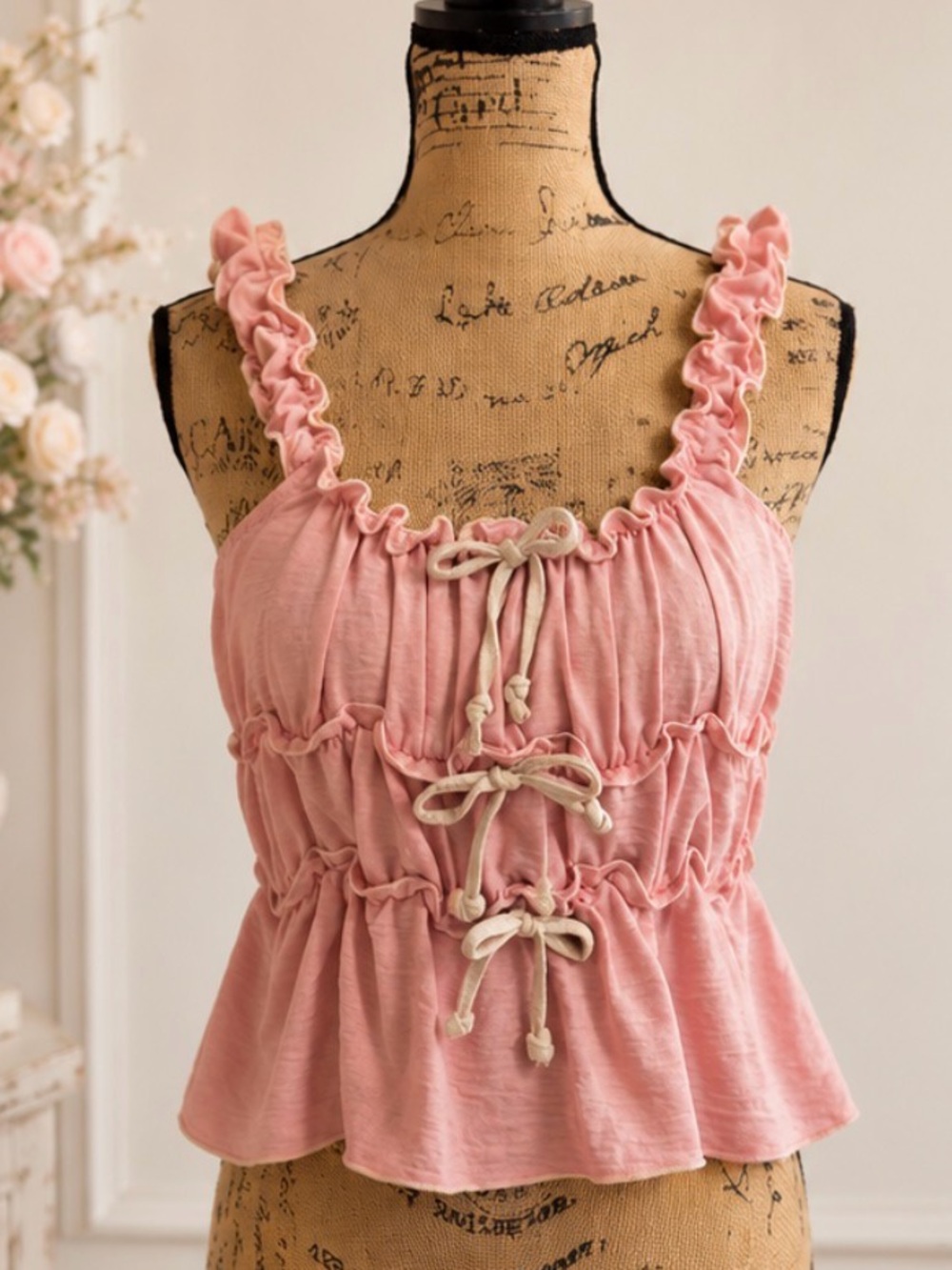 Discreet Pink Ruffle Tie-Front Camisole